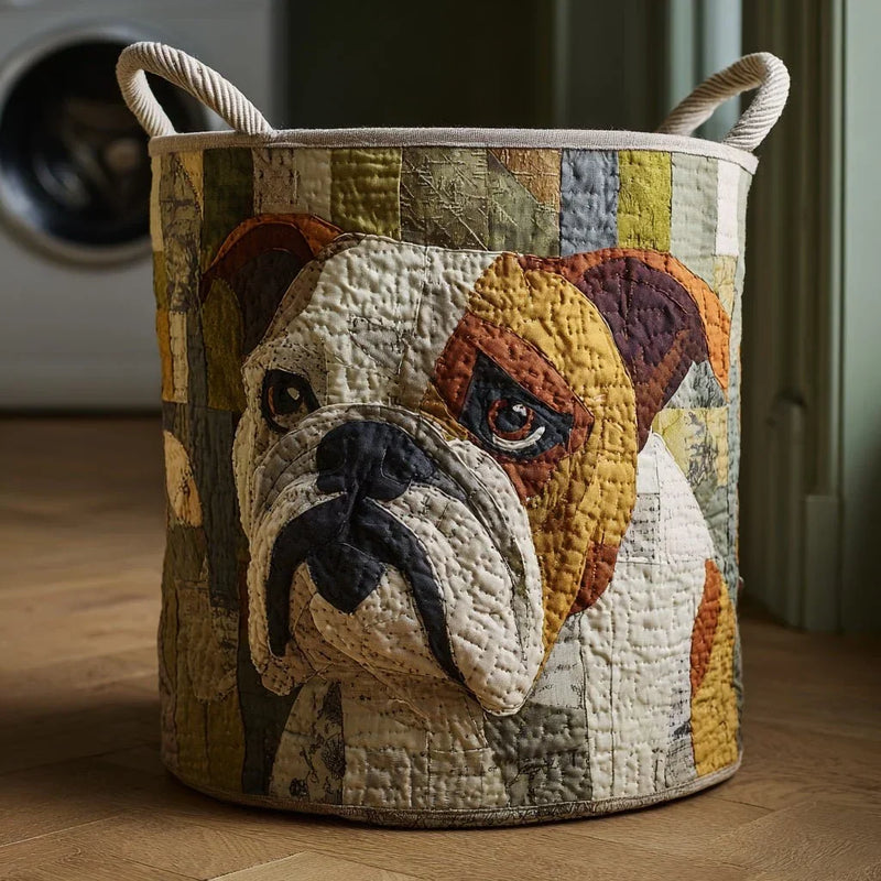Rustic Bulldog Quilted Laundry Basket